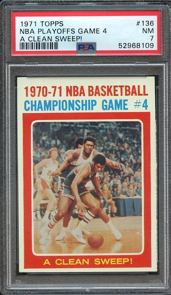 1971 TOPPS 136 NBA PLAYOFFS GAME 4 A CLEAN SWEEP! PSA NM 7