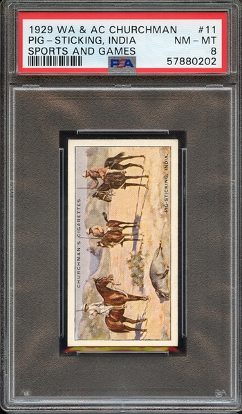 1929 W.A. & A.C. CHURCHMAN SPORTS AND GAMES 11 PIG-STICKING, INDIA SPORTS AND GAMES PSA NM-MT 8