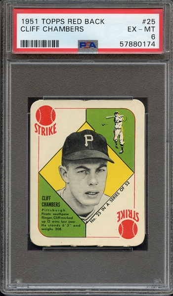 1951 TOPPS RED BACK 25 CLIFF CHAMBERS PSA EX-MT 6
