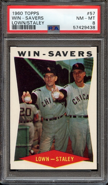 1960 TOPPS 57 WIN-SAVERS LOWN/STALEY PSA NM-MT 8