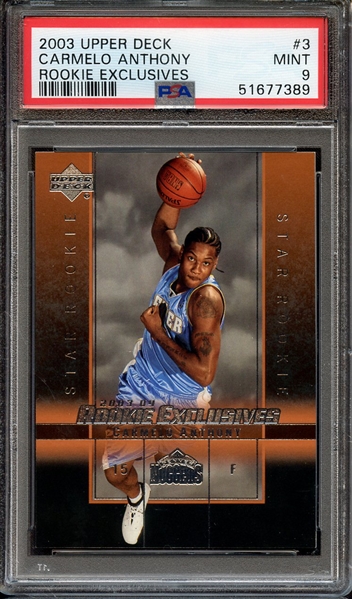 2003 UPPER DECK ROOKIE EXCLUSIVES 3 CARMELO ANTHONY ROOKIE EXCLUSIVES PSA MINT 9