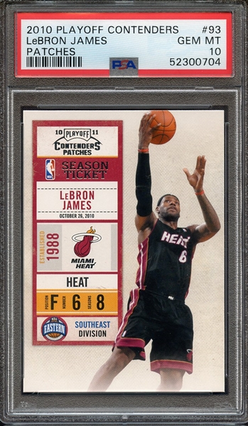 2010 PLAYOFF CONTENDERS PATCHES 93 LeBRON JAMES PATCHES PSA GEM MT 10