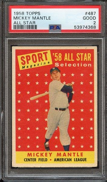 1958 TOPPS 487 MICKEY MANTLE ALL STAR PSA GOOD 2