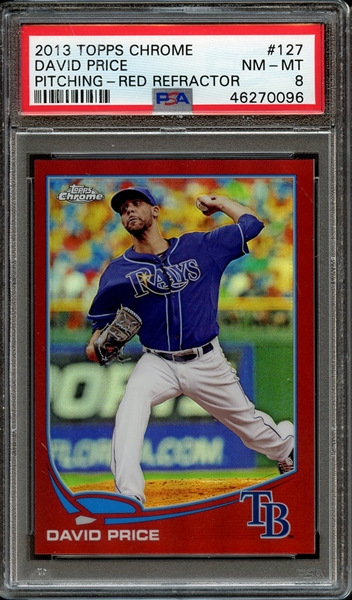 2013 TOPPS CHROME 127 DAVID PRICE PITCHING-RED REFRACTOR PSA NM-MT 8