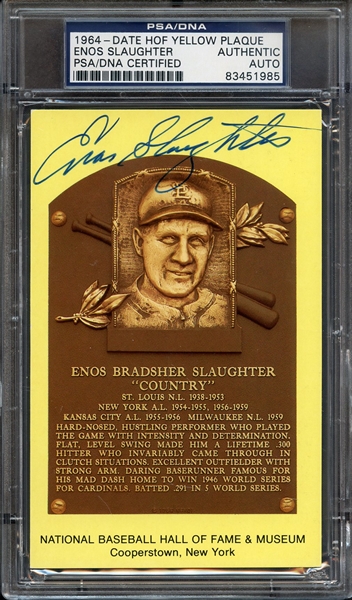 ENOS SLAUGHTER SIGNED HOF POSTCARD PSA/DNA AUTO AUTHENTIC