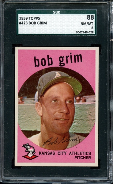 1959 TOPPS 423 BOB GRIM SGC NM/MT 88 / 8