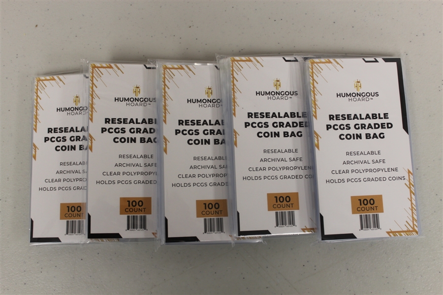 (500) Humongous Hoard Resealable PCGS Graded Coin Bags - 5 Packs of 100