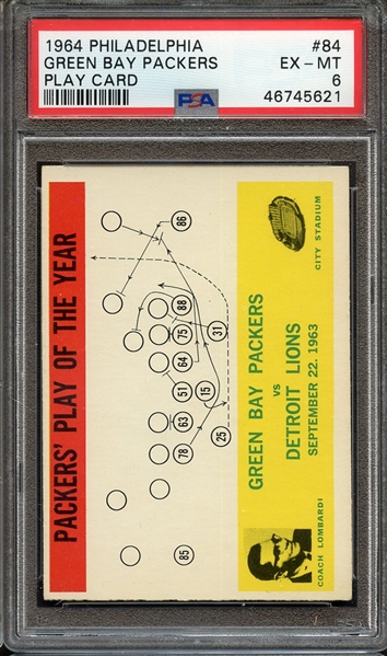 1964 PHILADELPHIA 84 GREEN BAY PACKERS PLAY CARD PSA EX-MT 6
