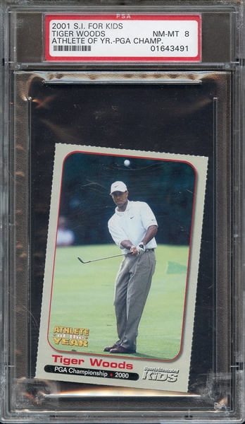 2001 S.I. FOR KIDS ATHLETE OF THE YEAR TIGER WOODS ATHLETE OF YR.-PGA CHAMP. PSA NM-MT 8