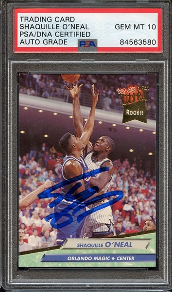 1992 ULTRA 328 SIGNED SHAQUILLE O'NEAL PSA/DNA AUTO 10