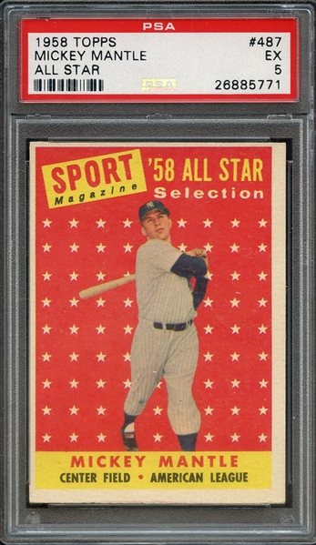 1958 TOPPS 487 MICKEY MANTLE ALL STAR PSA EX 5