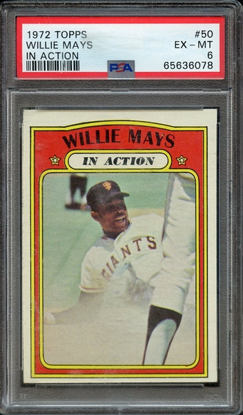 1972 TOPPS 50 WILLIE MAYS IN ACTION PSA EX-MT 6