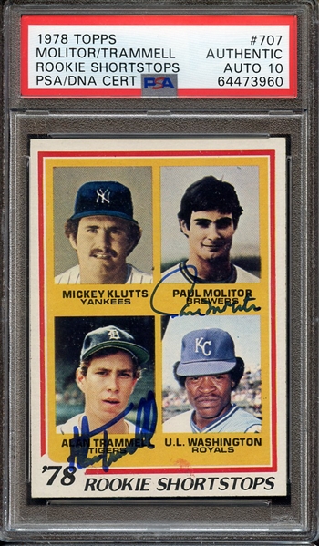 1978 TOPPS 707 SIGNED PAUL MOLITOR ALAN TRAMMELL PSA AUTHENTIC PSA/DNA AUTO 10