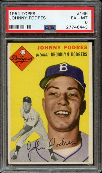 1954 TOPPS 166 JOHNNY PODRES PSA EX-MT 6