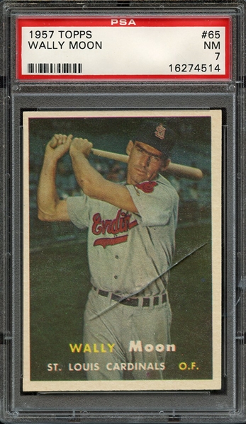 1957 TOPPS 65 WALLY MOON PSA NM 7 * CRACKED CASE *