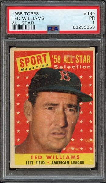 1958 TOPPS 485 TED WILLIAMS ALL STAR PSA PR 1