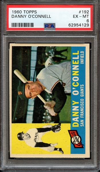 1960 TOPPS 192 DANNY O'CONNELL PSA EX-MT 6