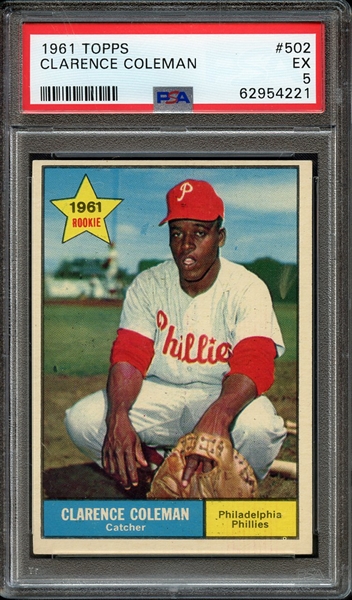 1961 TOPPS 502 CLARENCE COLEMAN PSA EX 5