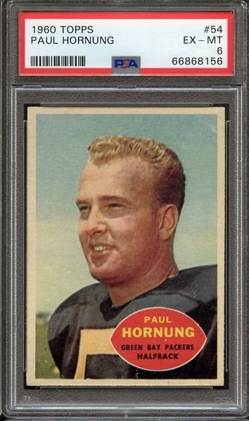 1960 TOPPS 54 PAUL HORNUNG PSA EX-MT 6