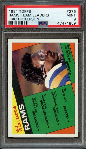 1984 TOPPS 276 RAMS TEAM LEADERS ERIC DICKERSON PSA MINT 9