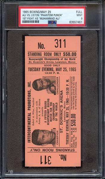 1965 BOXING-FULL FULL ALI VS. LISTON ALI 1ST ROUND KO/ORANGE VAR. PSA MINT 9