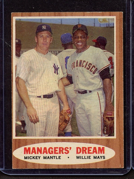 1962 TOPPS 18 MANAGERS' DREAM MICKEY MANTLE WILLIE MAYS VG