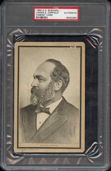 1880 A.G. BUSHNELL CABINET CARD JAMES A. GARFIELD CABINET CARD PSA AUTHENTIC