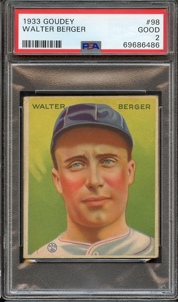 1933 GOUDEY 98 WALTER BERGER PSA GOOD 2