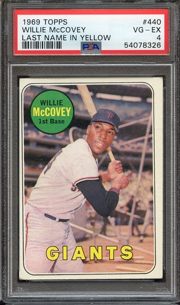 1969 TOPPS 440 WILLIE McCOVEY LAST NAME IN YELLOW PSA VG-EX 4