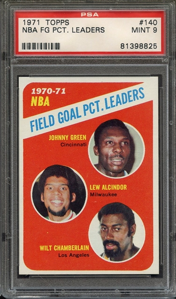 1971 TOPPS 140 NBA FG PCT. LEADERS PSA MINT 9