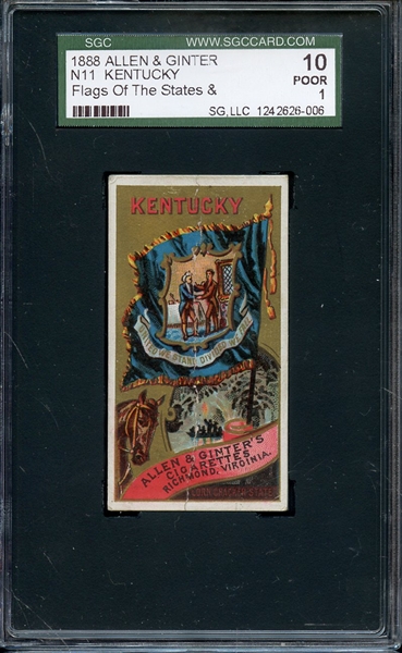 1888 ALLEN & GINTER FLAGS OF THE STATES N11 KENTUCKY SGC POOR 10 / 1