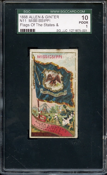 1888 ALLEN & GINTER FLAGS OF THE STATES N11 MISSISSIPPI SGC POOR 10 / 1