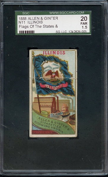 1888 ALLEN & GINTER FLAGS OF THE STATES N11 ILLINOIS SGC FAIR 20 / 1.5