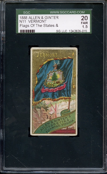 1888 ALLEN & GINTER FLAGS OF THE STATES N11 VERMONT SGC FAIR 20 / 1.5