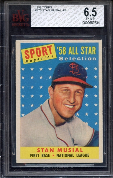 1958 TOPPS 476 STAN MUSIAL ALL STAR BVG EX-MT+ 6.5
