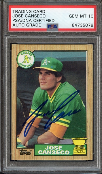 1987 TOPPS 620 SIGNED JOSE CANSECO PSA/DNA AUTO 10