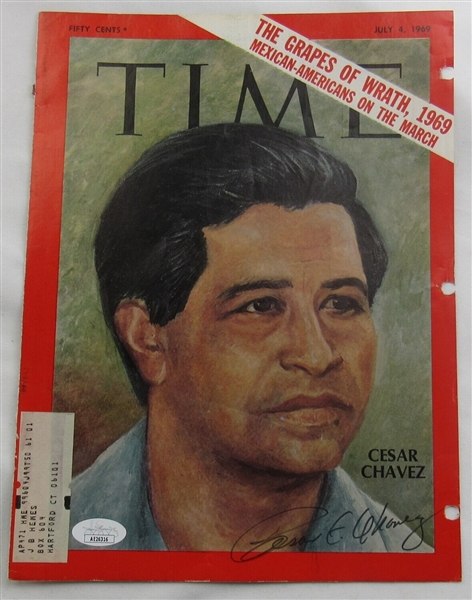 Cesar Chavez Signed Auto Autograph Time Magazine Cut Cover 7/4/69 JSA AE26316
