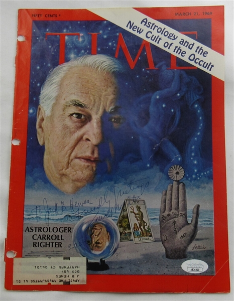 Carroll Righter Signed Auto Autograph Time Magazine Cut Cover 3/21/69 JSA AE26320