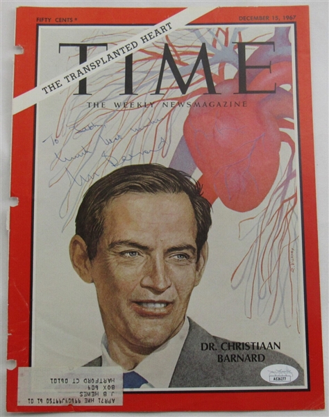 Christiaan Barnard Signed Auto Autograph Time Magazine Cut Cover 12/15/67 JSA AE26277