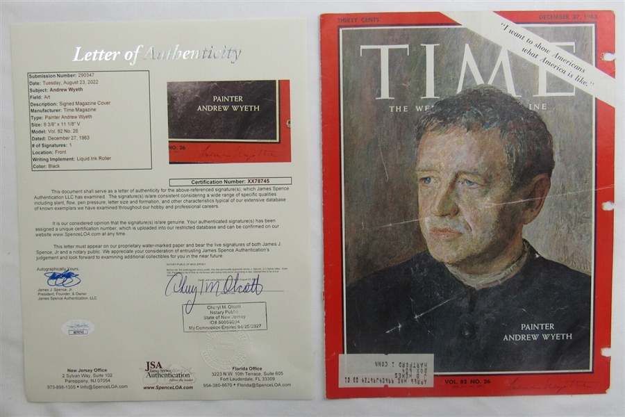 Andrew Wyeth Signed Auto Autograph Time Magazine Cut Cover 12/27/63 JSA XX78745