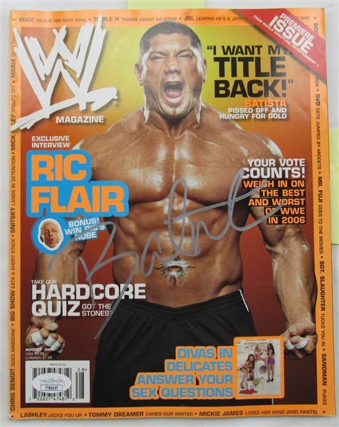 Batista Sandman Ashley Massaro 2x Michelle McCool Signed WWE WWF Magazine August 2006 JSA TT80057