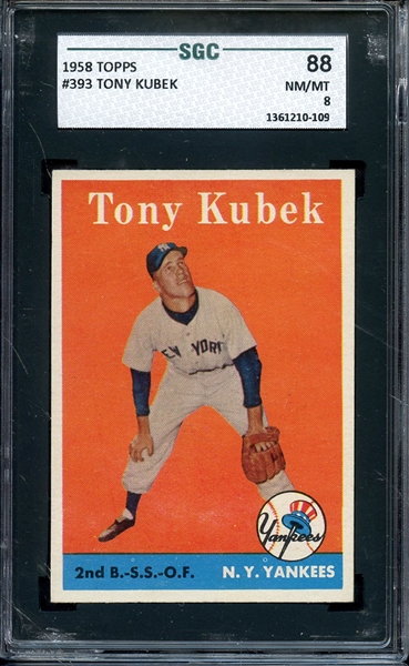 1958 TOPPS 393 TONY KUBEK SGC NM/MT 88 / 8