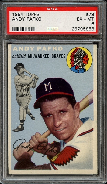 1954 TOPPS 79 ANDY PAFKO PSA EX-MT 6