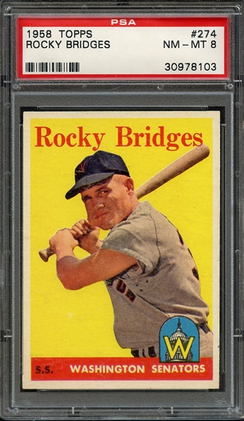 1958 TOPPS 274 ROCKY BRIDGES PSA NM-MT 8