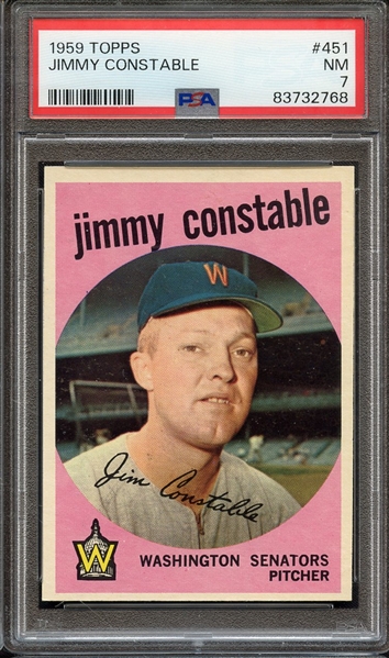 1959 TOPPS 451 JIMMY CONSTABLE PSA NM 7