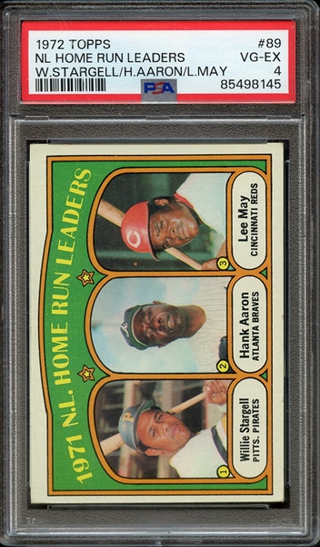 1972 TOPPS 89 NL HOME RUN LEADERS W.STARGELL/H.AARON/L.MAY PSA VG-EX 4