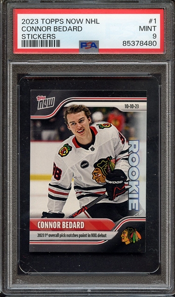 2023 TOPPS NOW NHL STICKERS 1 CONNOR BEDARD STICKERS PSA MINT 9
