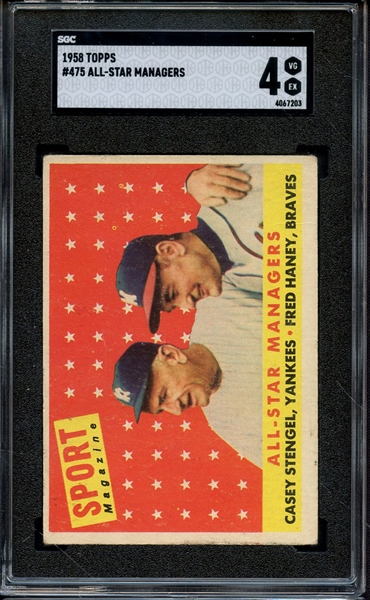 1958 TOPPS 475 ALL STAR MANAGERS STENGEL SGC VG-EX 4