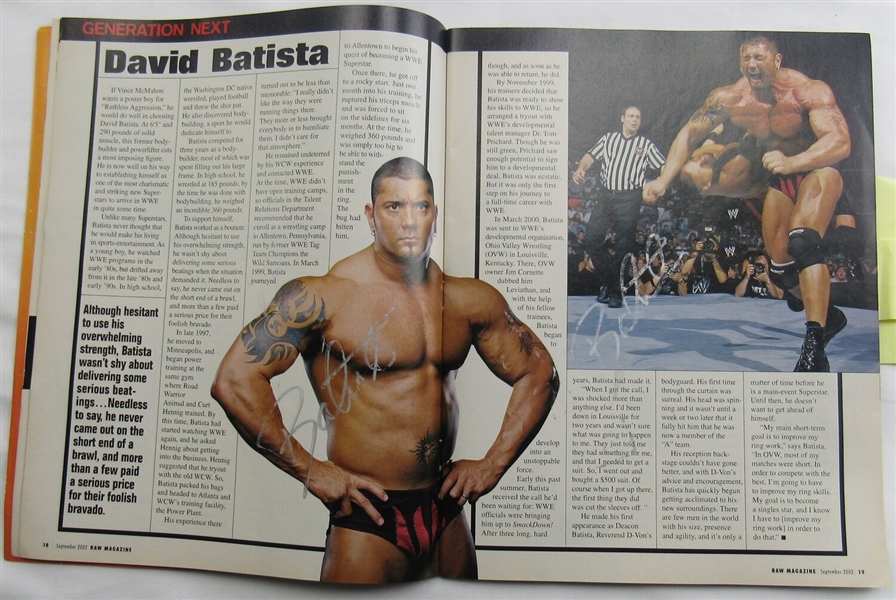 Trish Stratus Batista x2 John Cena Randy Orton +4 Signed WWE WWF Magazine September 2002 JSA UU73728