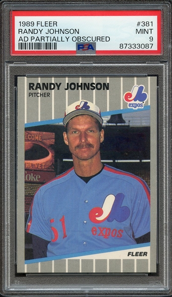 1989 FLEER 381 RANDY JOHNSON AD PARTIALLY OBSCURED PSA MINT 9